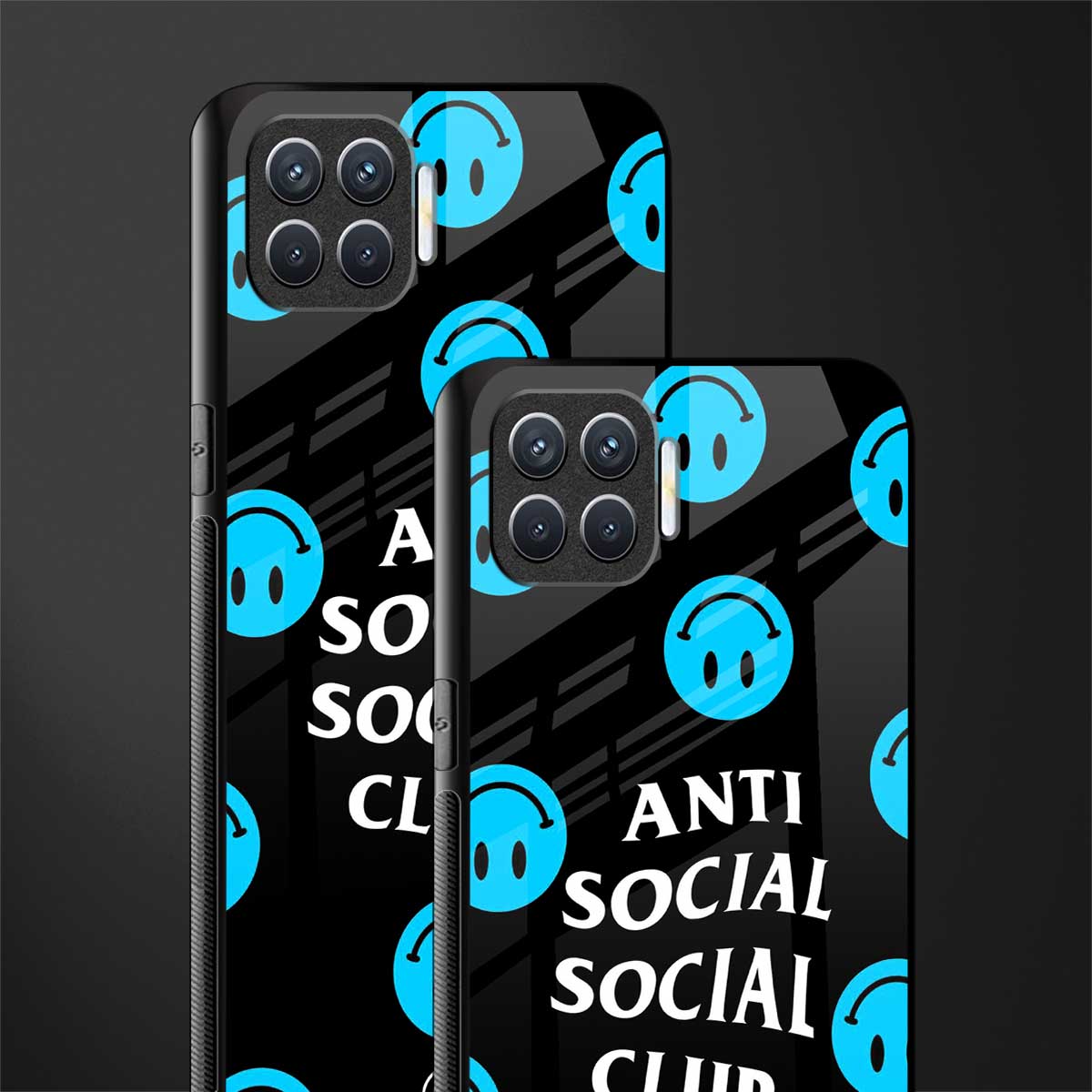 anti social social club x smileys glass case for oppo f17 image-2