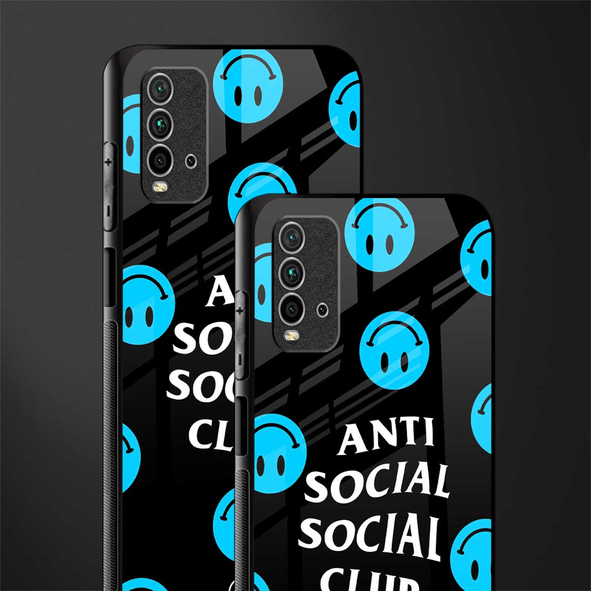 anti social social club x smileys glass case for redmi 9 power image-2