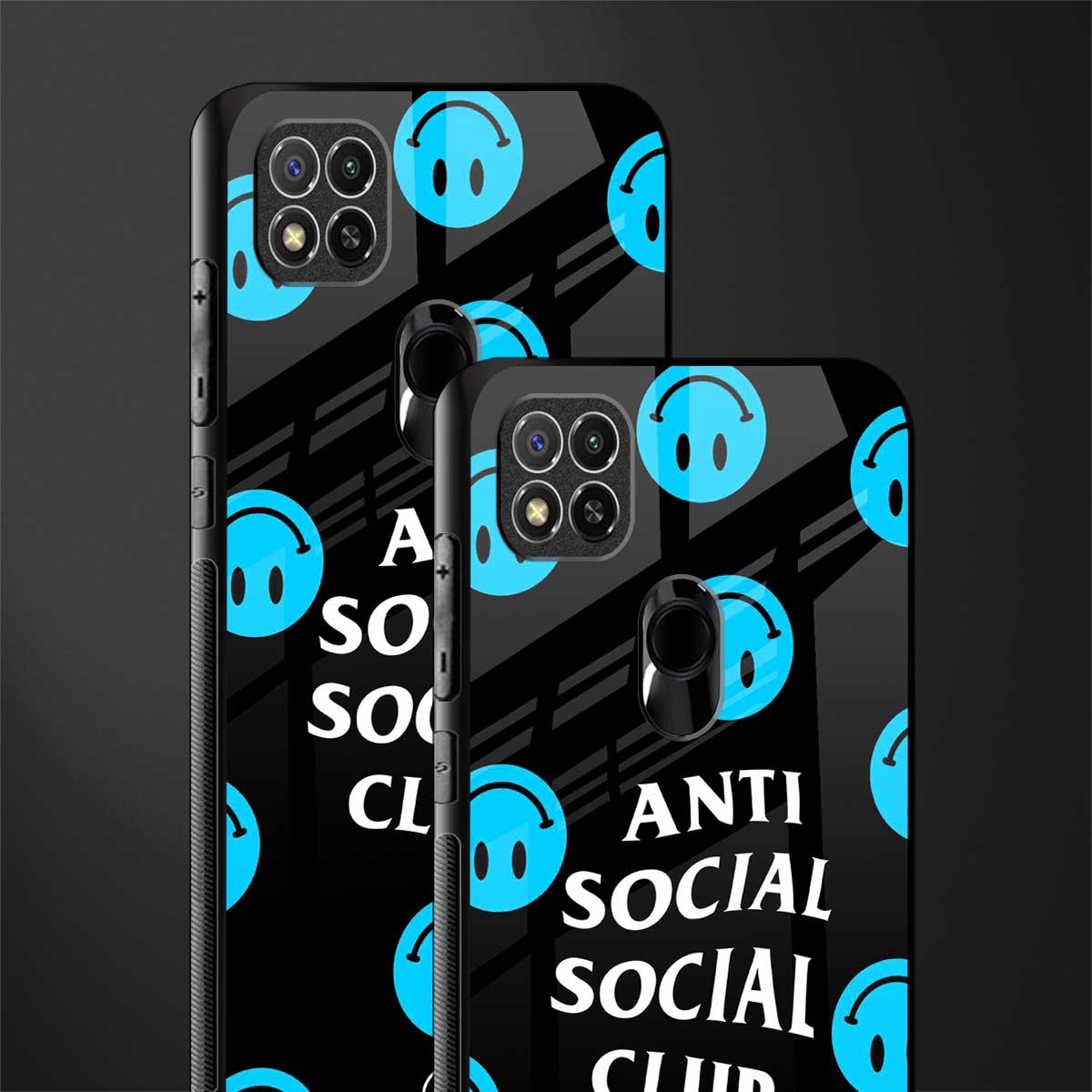 anti social social club x smileys glass case for redmi 9c image-2