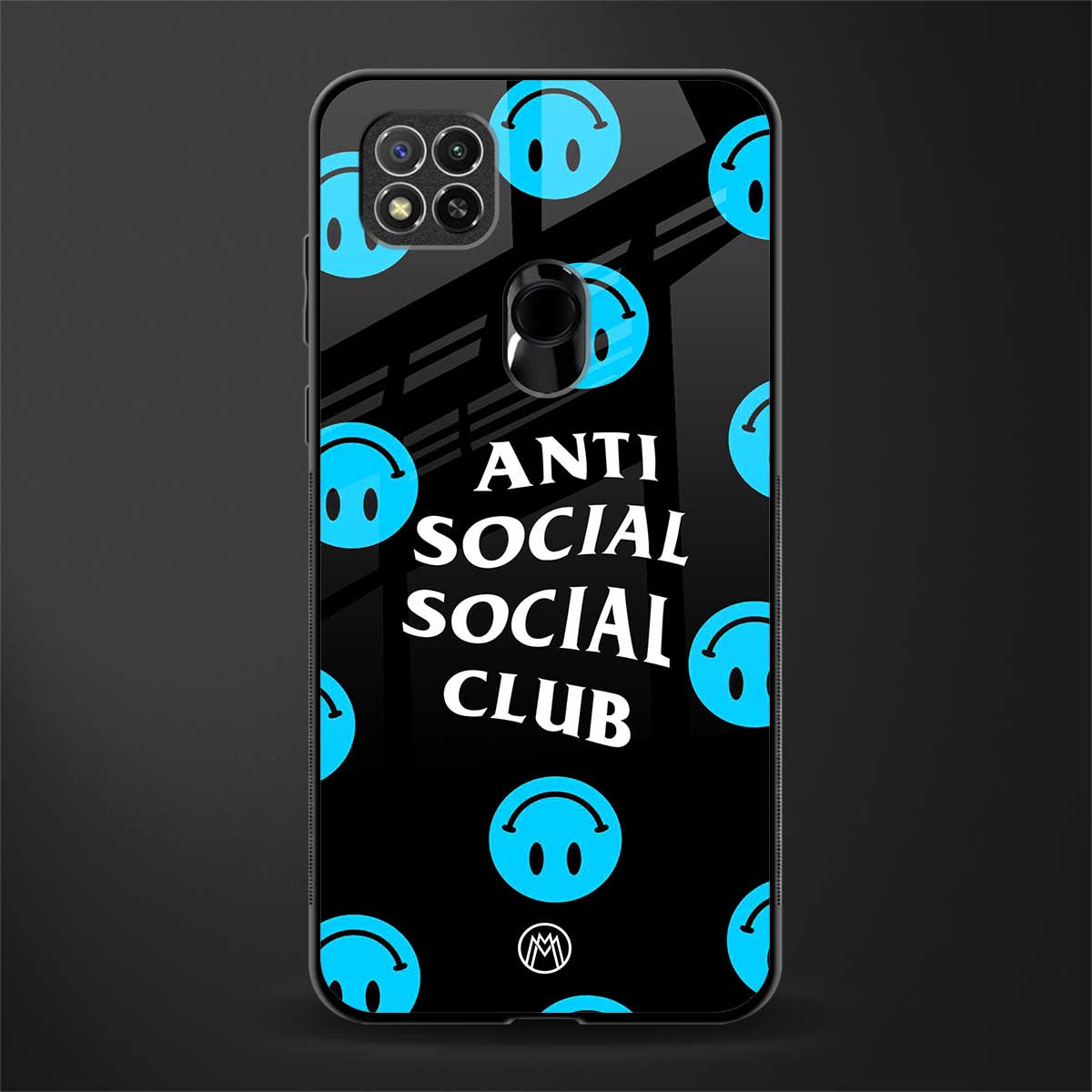 anti social social club x smileys glass case for redmi 9 image