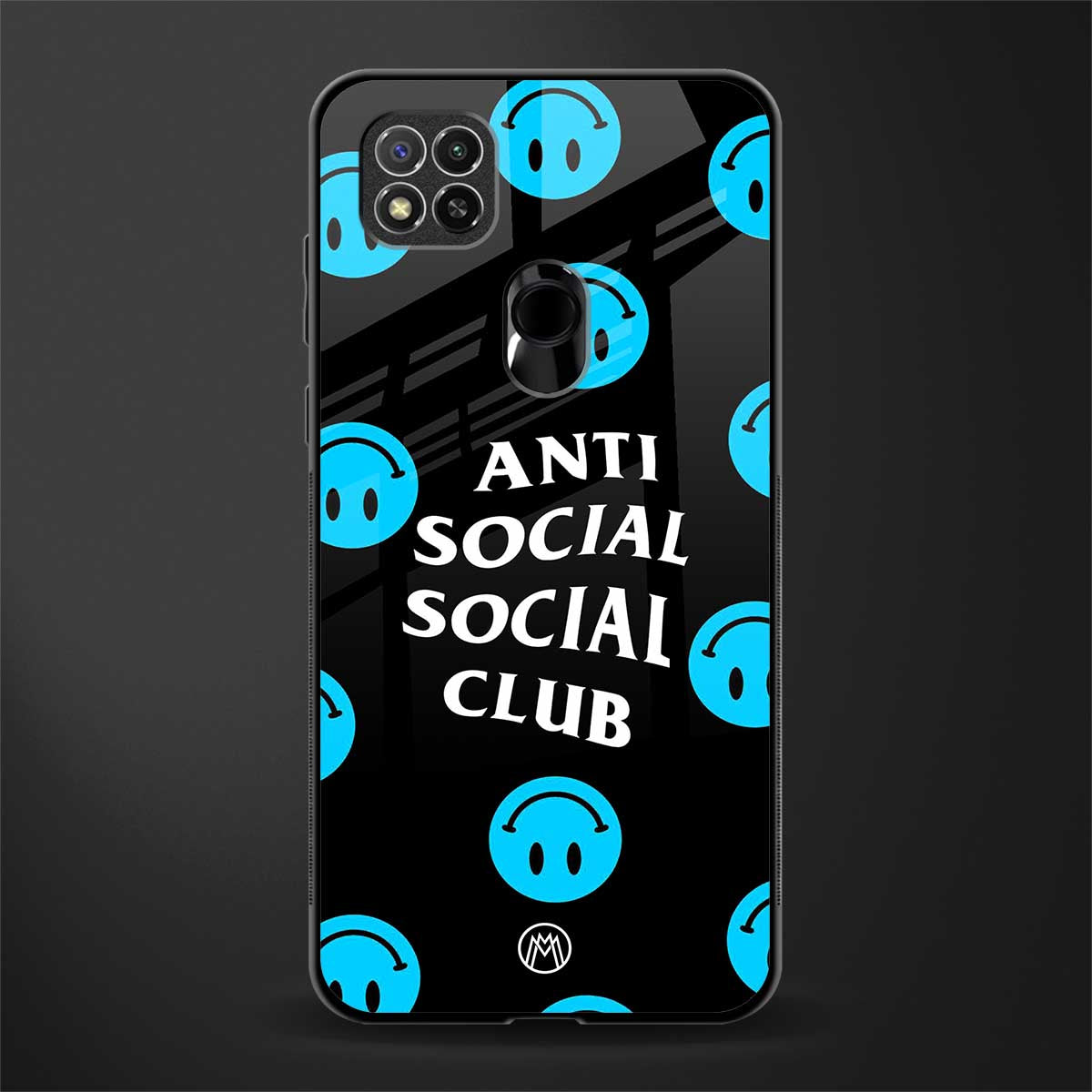 anti social social club x smileys glass case for redmi 9c image