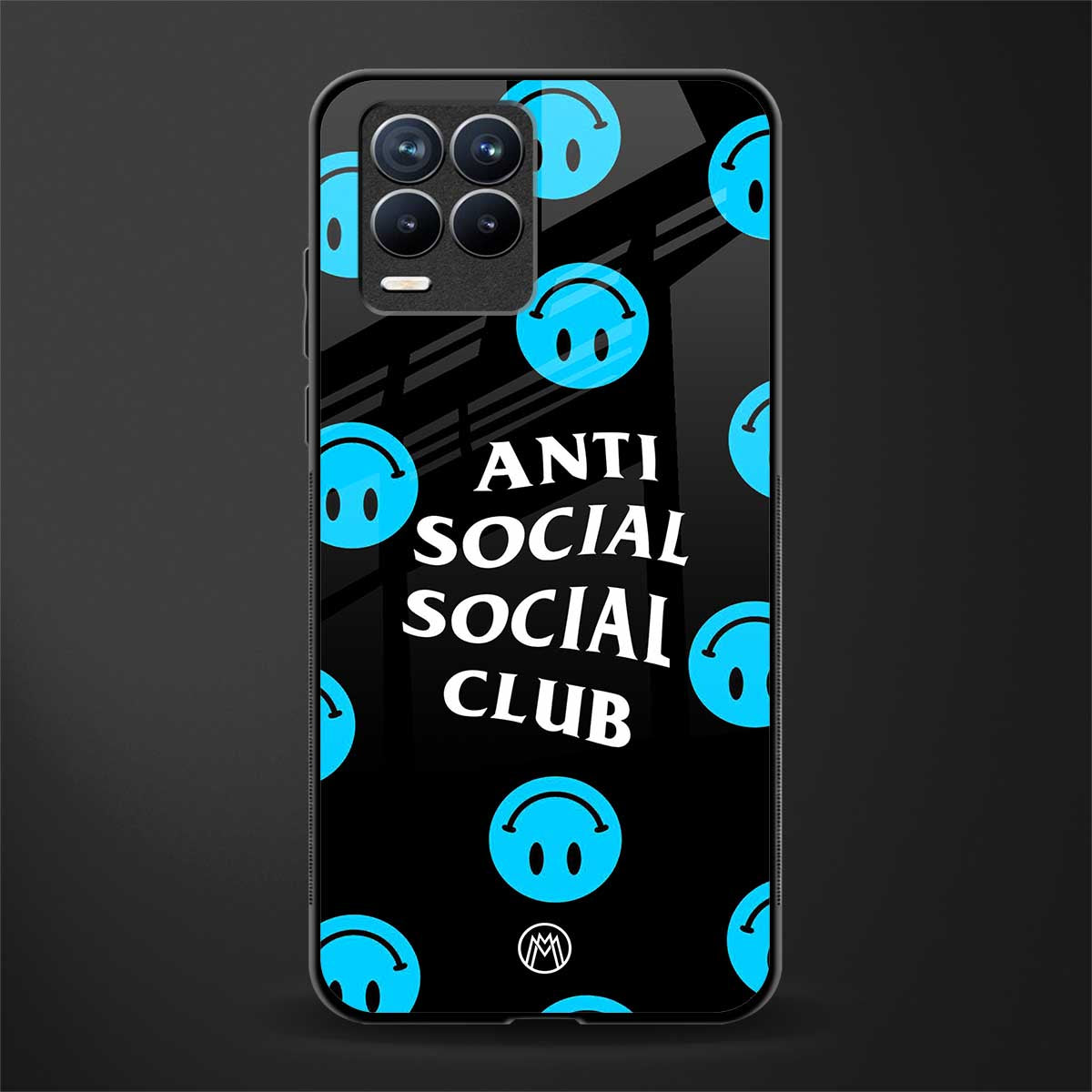 anti social social club x smileys glass case for realme 8 4g image