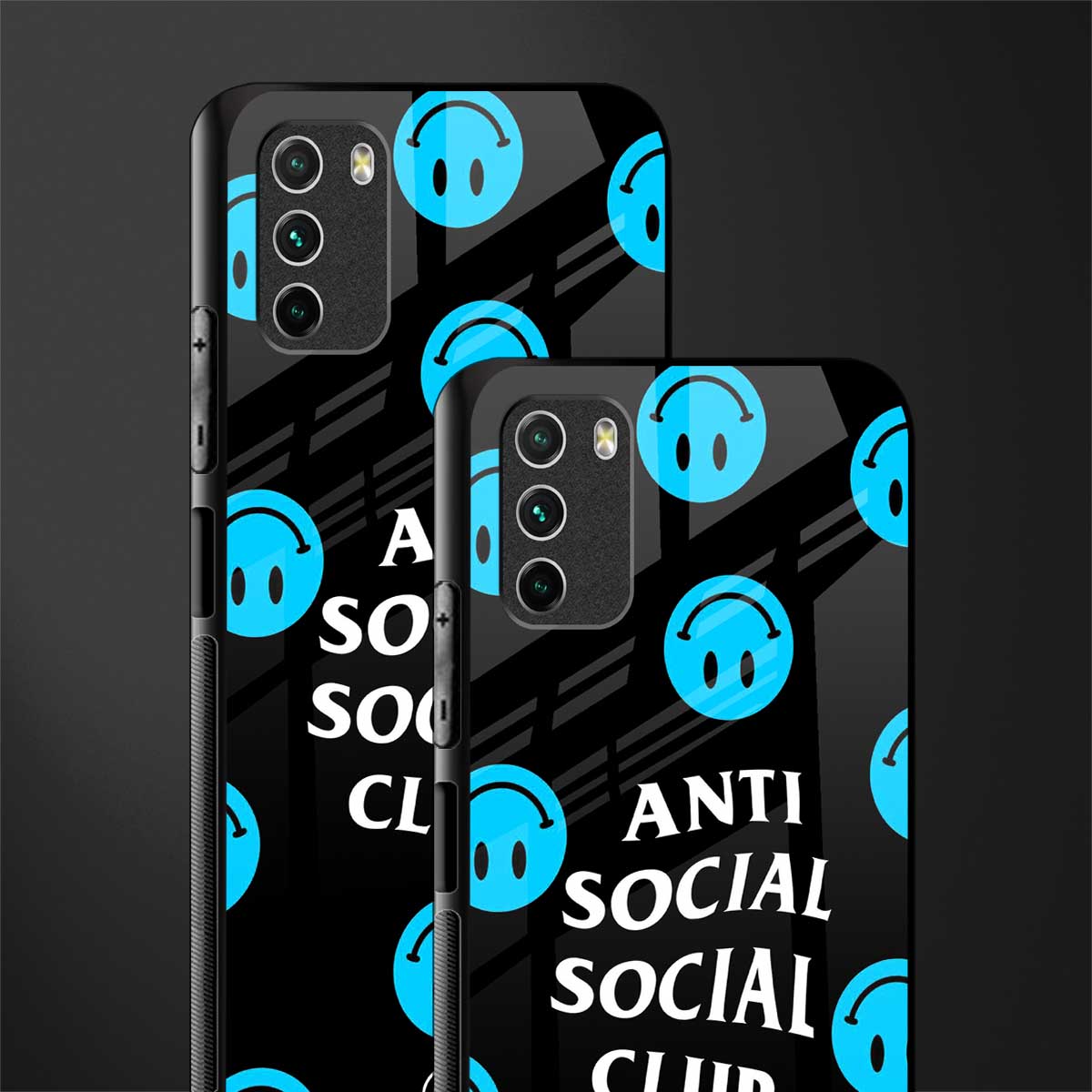 anti social social club x smileys glass case for poco m3 image-2
