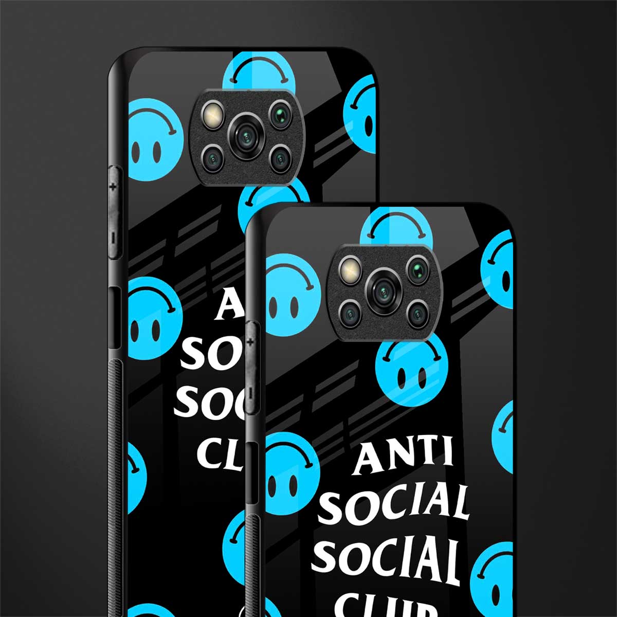 anti social social club x smileys glass case for poco x3 image-2