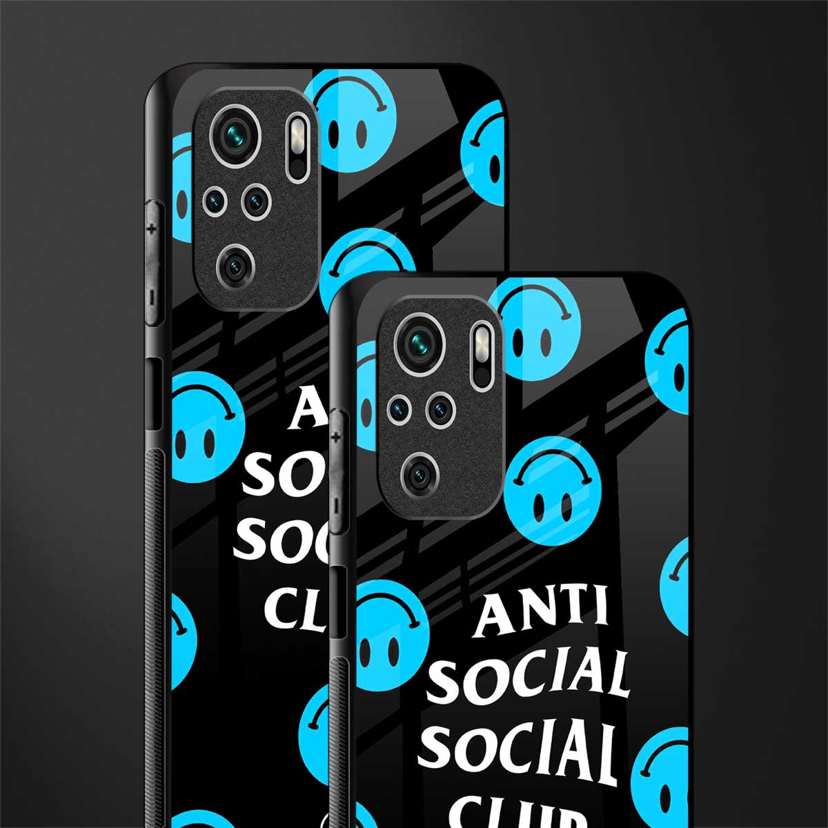 anti social social club x smileys glass case for redmi note 10 image-2