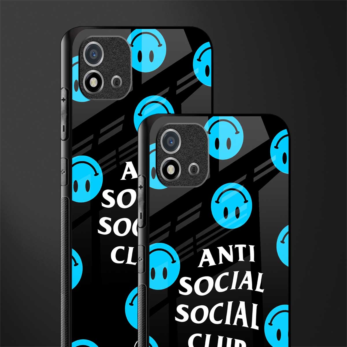 anti social social club x smileys glass case for realme c20 image-2