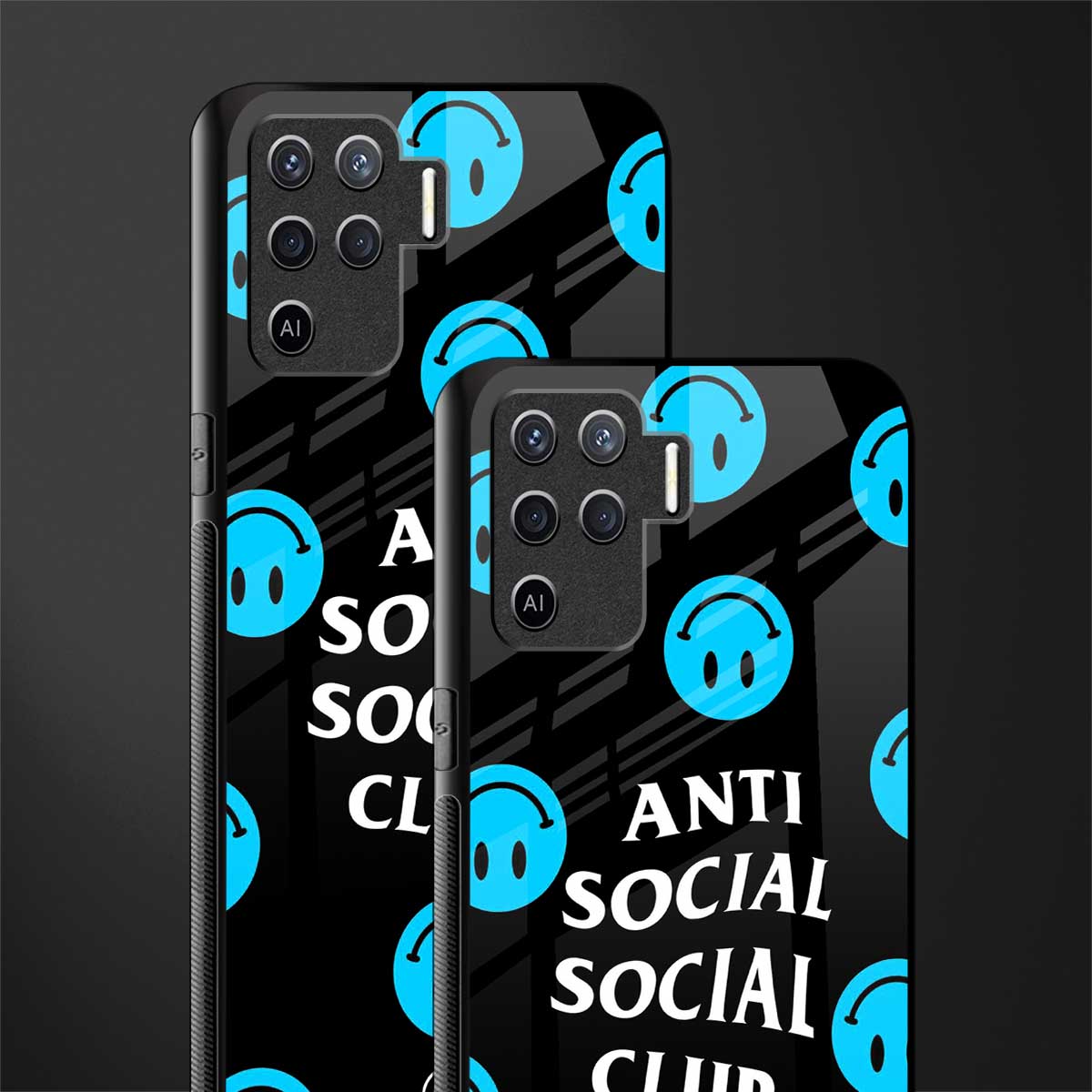 anti social social club x smileys glass case for oppo f19 pro image-2