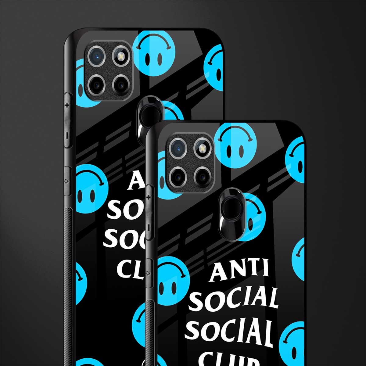 anti social social club x smileys glass case for realme c25y image-2