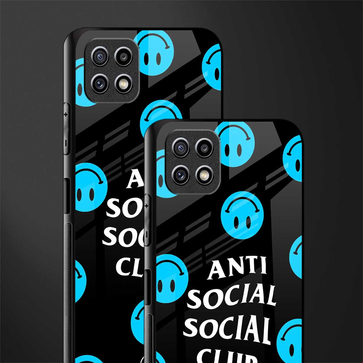 anti social social club x smileys glass case for samsung galaxy a22 5g image-2