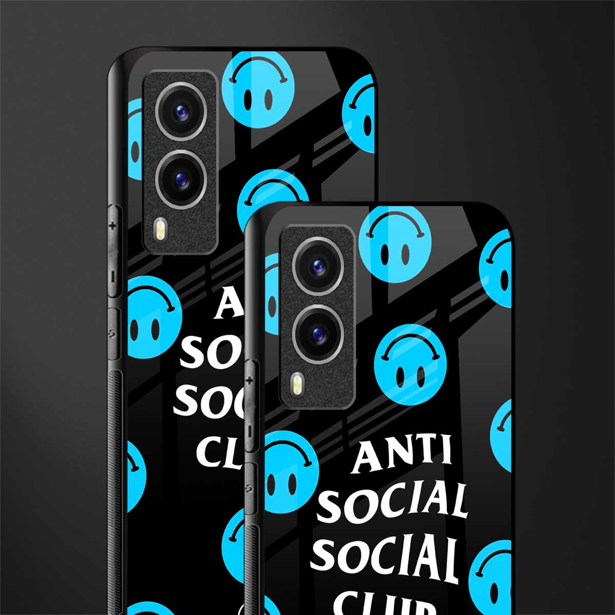 anti social social club x smileys glass case for vivo v21e 5g image-2