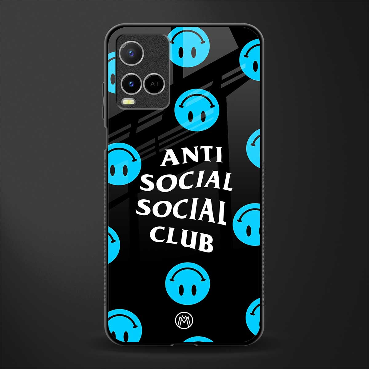 anti social social club x smileys glass case for vivo y21t image