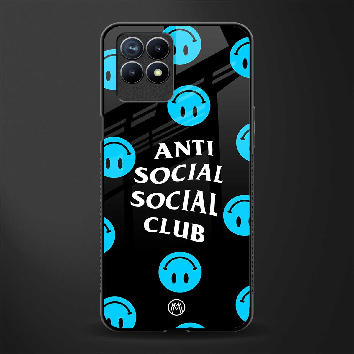 anti social social club x smileys glass case for realme 8i image