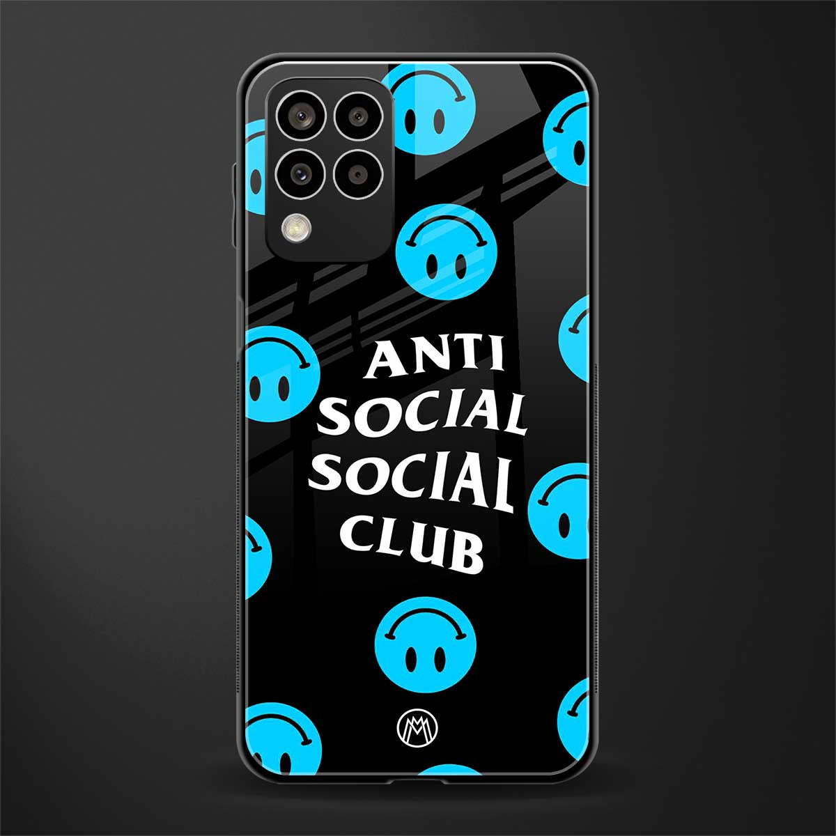 anti social social club x smileys back phone cover | glass case for samsung galaxy m33 5g