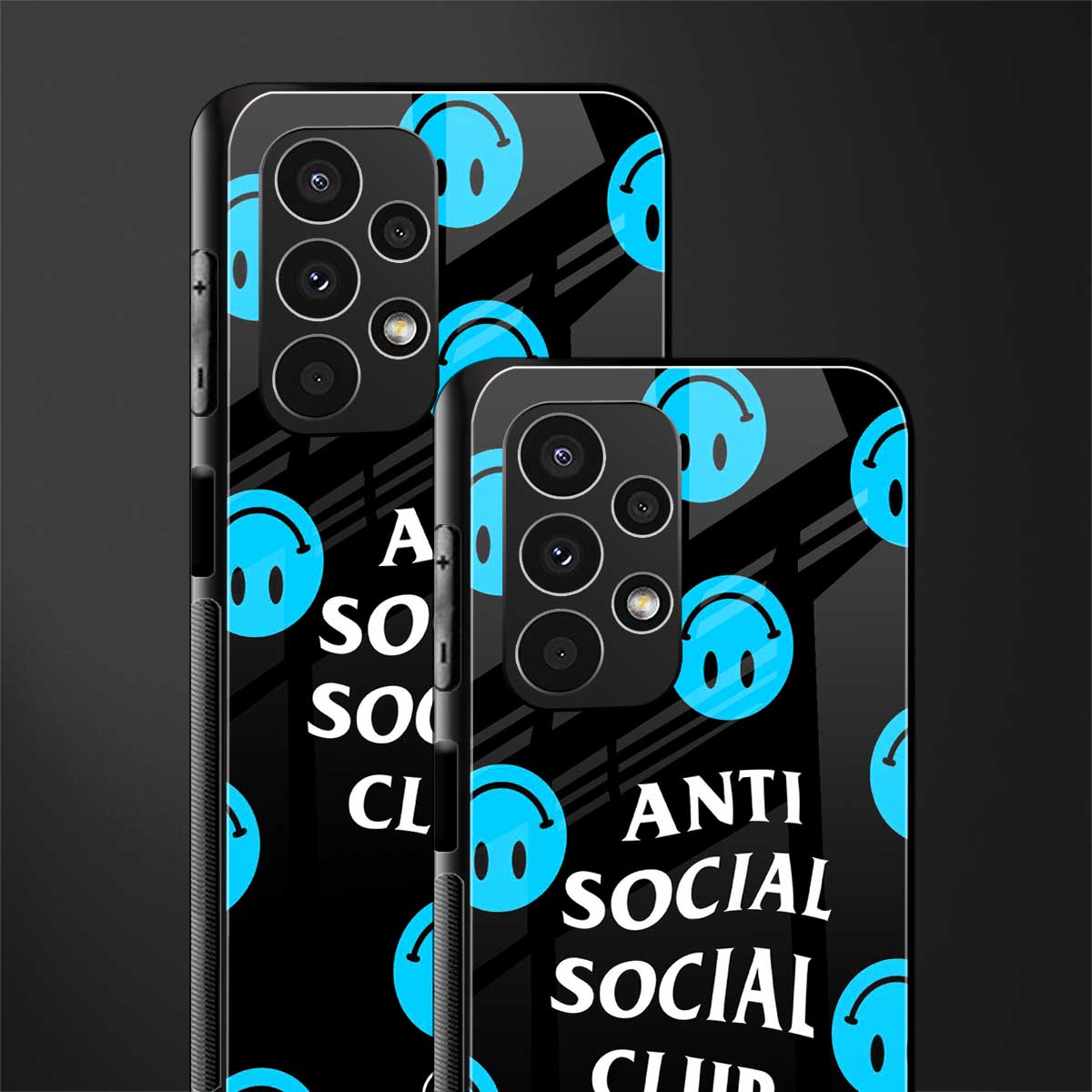 anti social social club x smileys back phone cover | glass case for samsung galaxy a13 4g