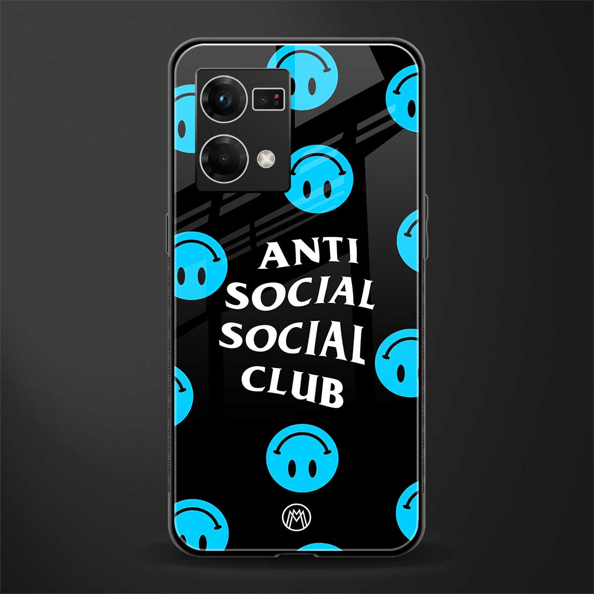 anti social social club x smileys back phone cover | glass case for oppo f21 pro 4g