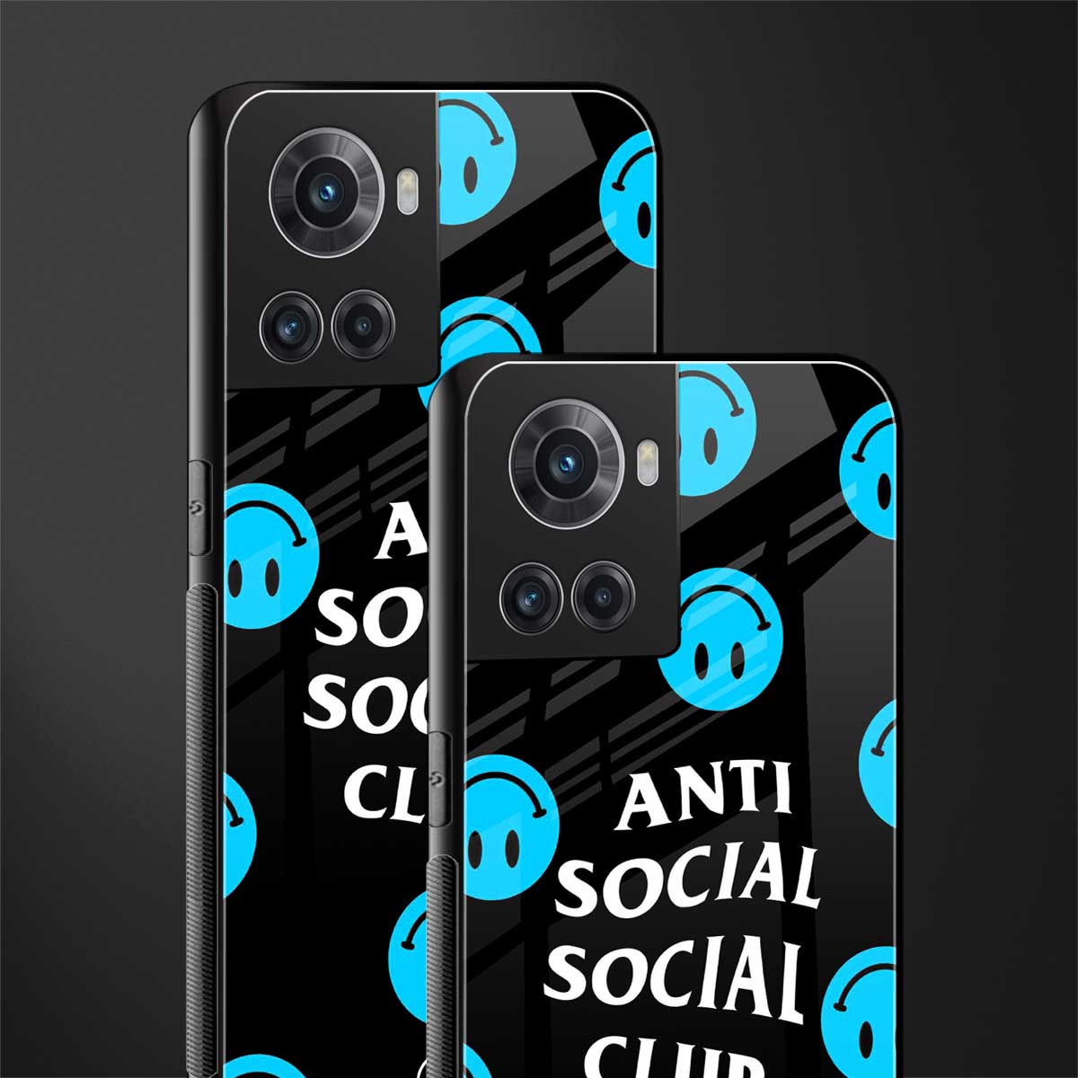 anti social social club x smileys back phone cover | glass case for oneplus 10r 5g
