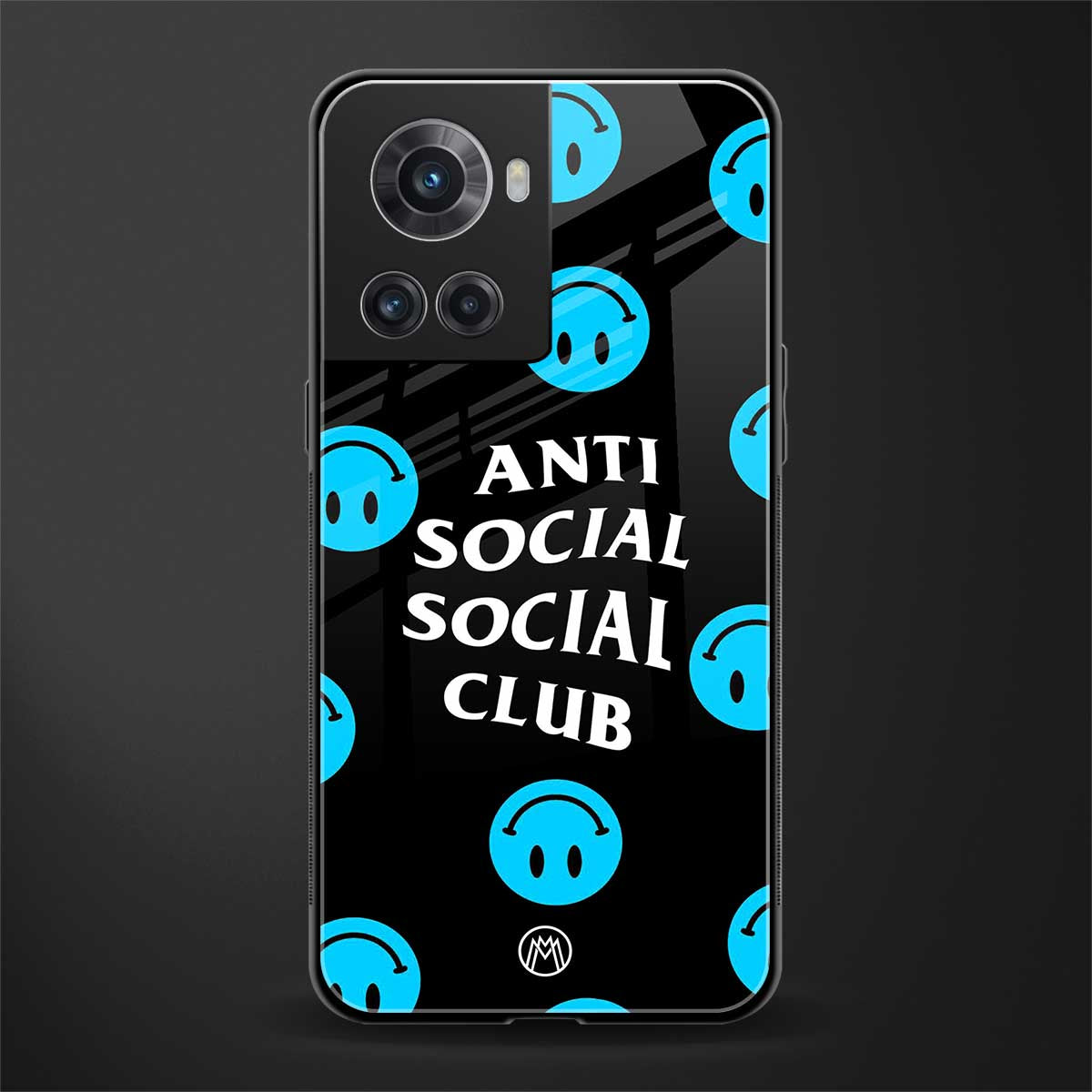 anti social social club x smileys back phone cover | glass case for oneplus 10r 5g