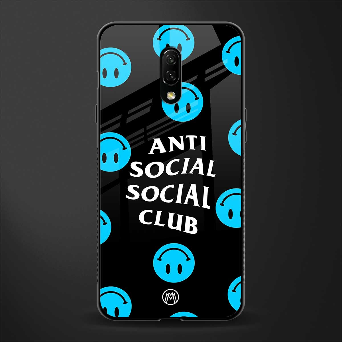 anti social social club x smileys glass case for oneplus 7 image