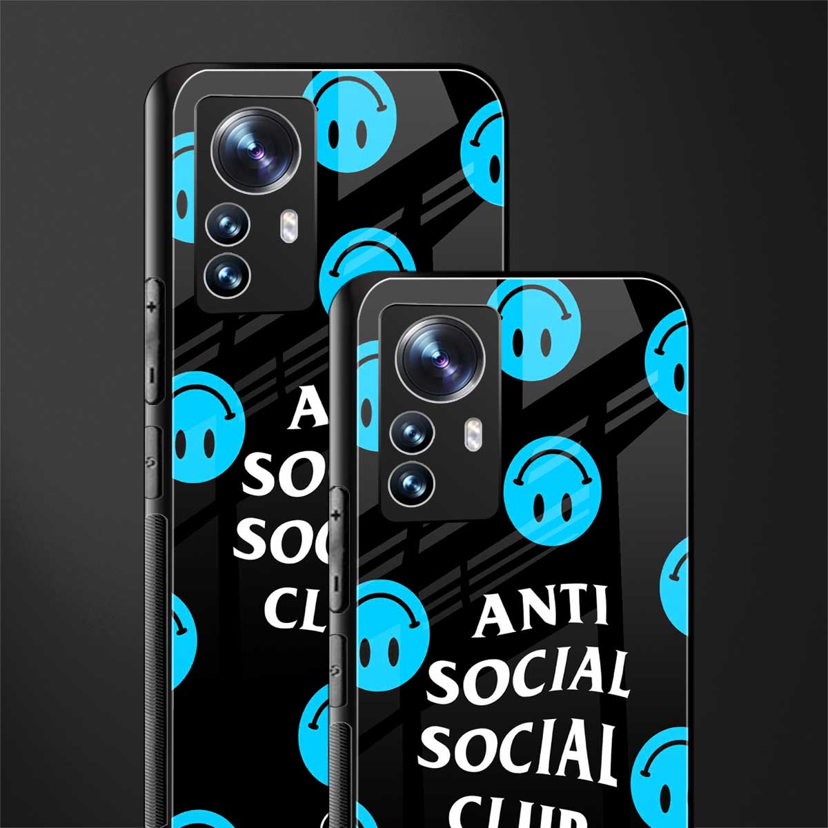anti social social club x smileys back phone cover | glass case for xiaomi 12 pro