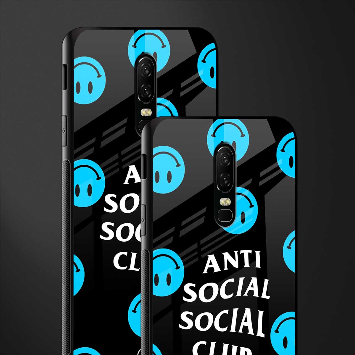 anti social social club x smileys glass case for oneplus 6 image-2
