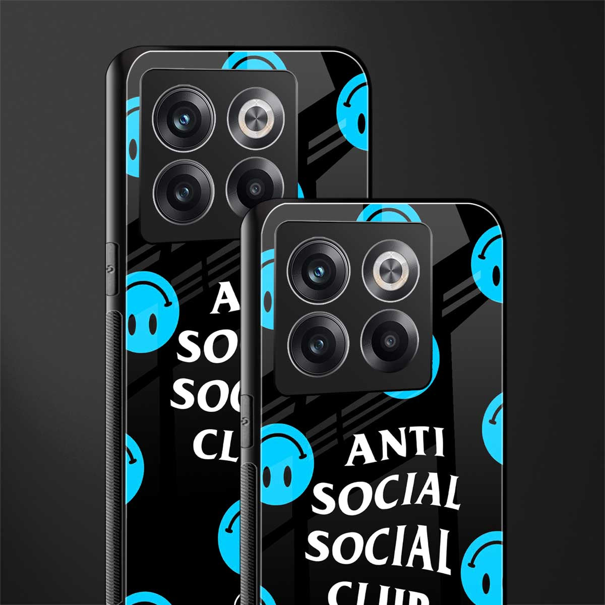 anti social social club x smileys back phone cover | glass case for oneplus 10t