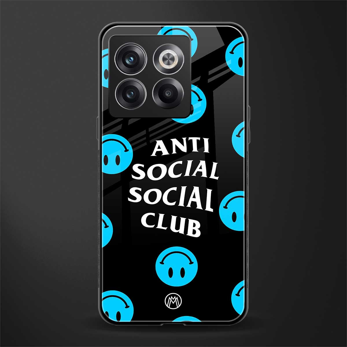 anti social social club x smileys back phone cover | glass case for oneplus 10t