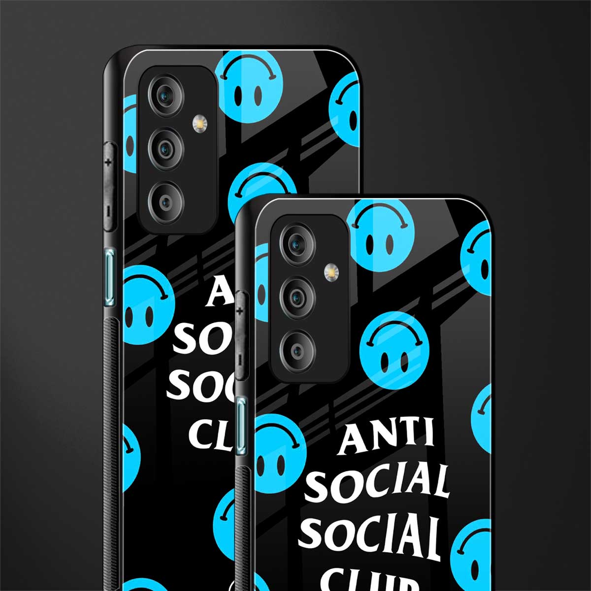 anti social social club x smileys back phone cover | glass case for samsung galaxy f23 5g