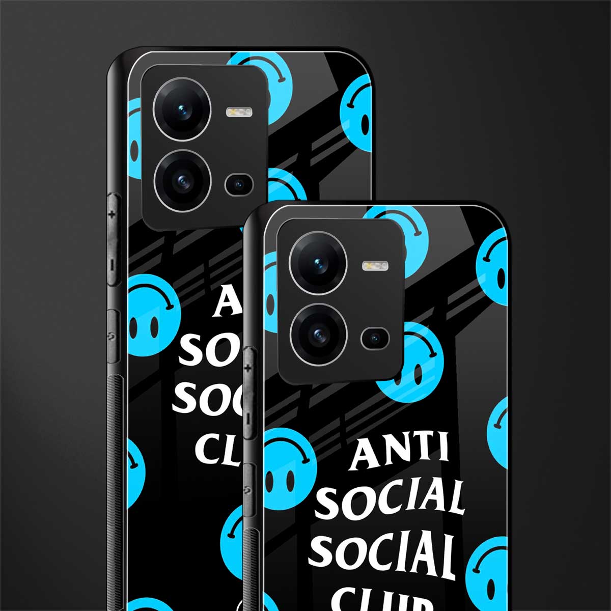 anti social social club x smileys back phone cover | glass case for vivo v25-5g