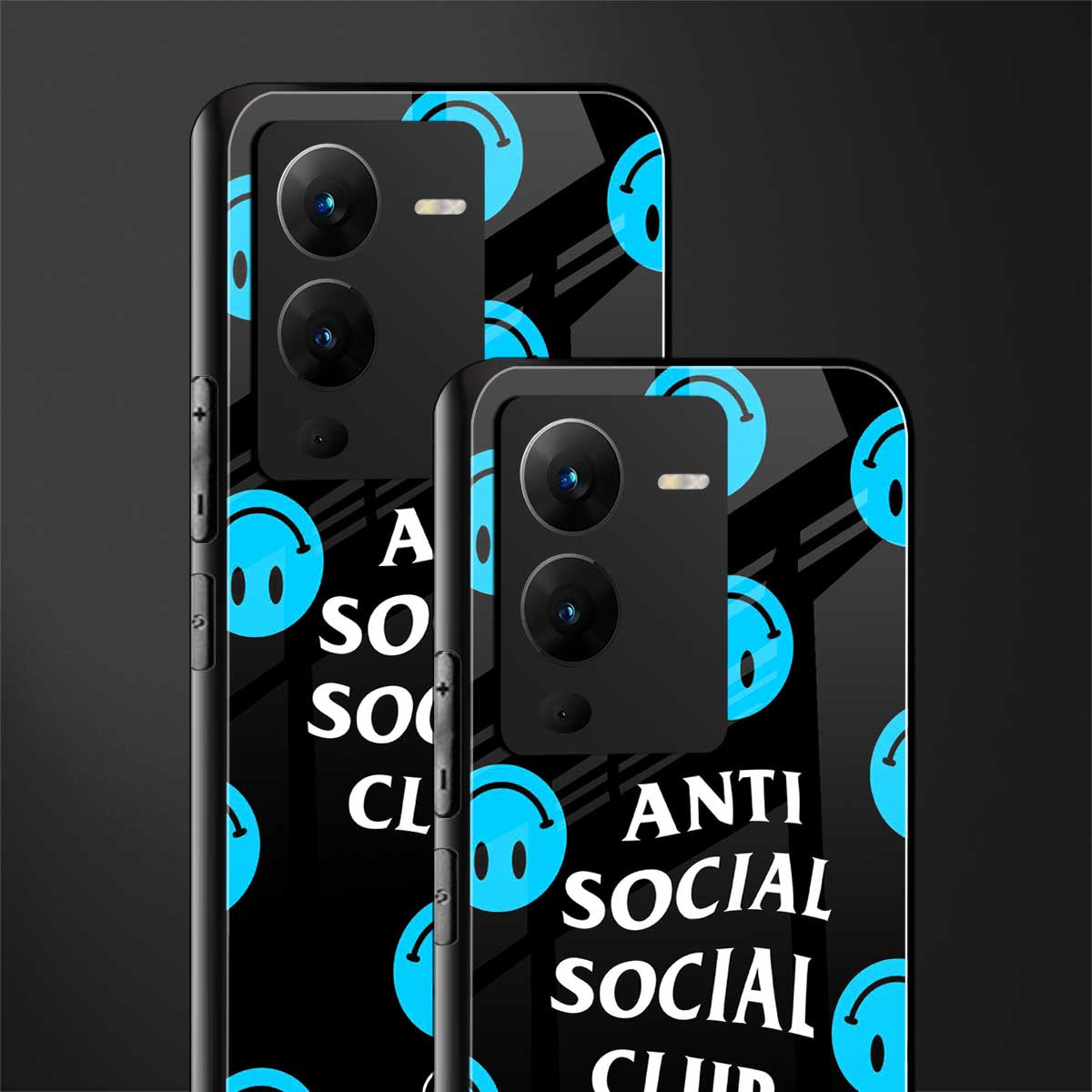 anti social social club x smileys back phone cover | glass case for vivo v25 pro 5g