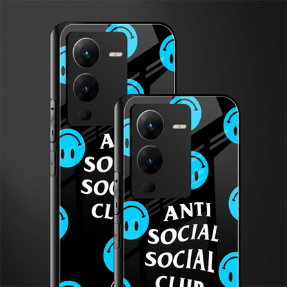 anti social social club x smileys back phone cover | glass case for vivo v25 pro 5g