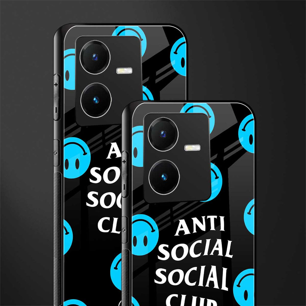 anti social social club x smileys back phone cover | glass case for vivo y22