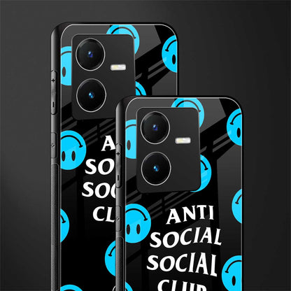 anti social social club x smileys back phone cover | glass case for vivo y22