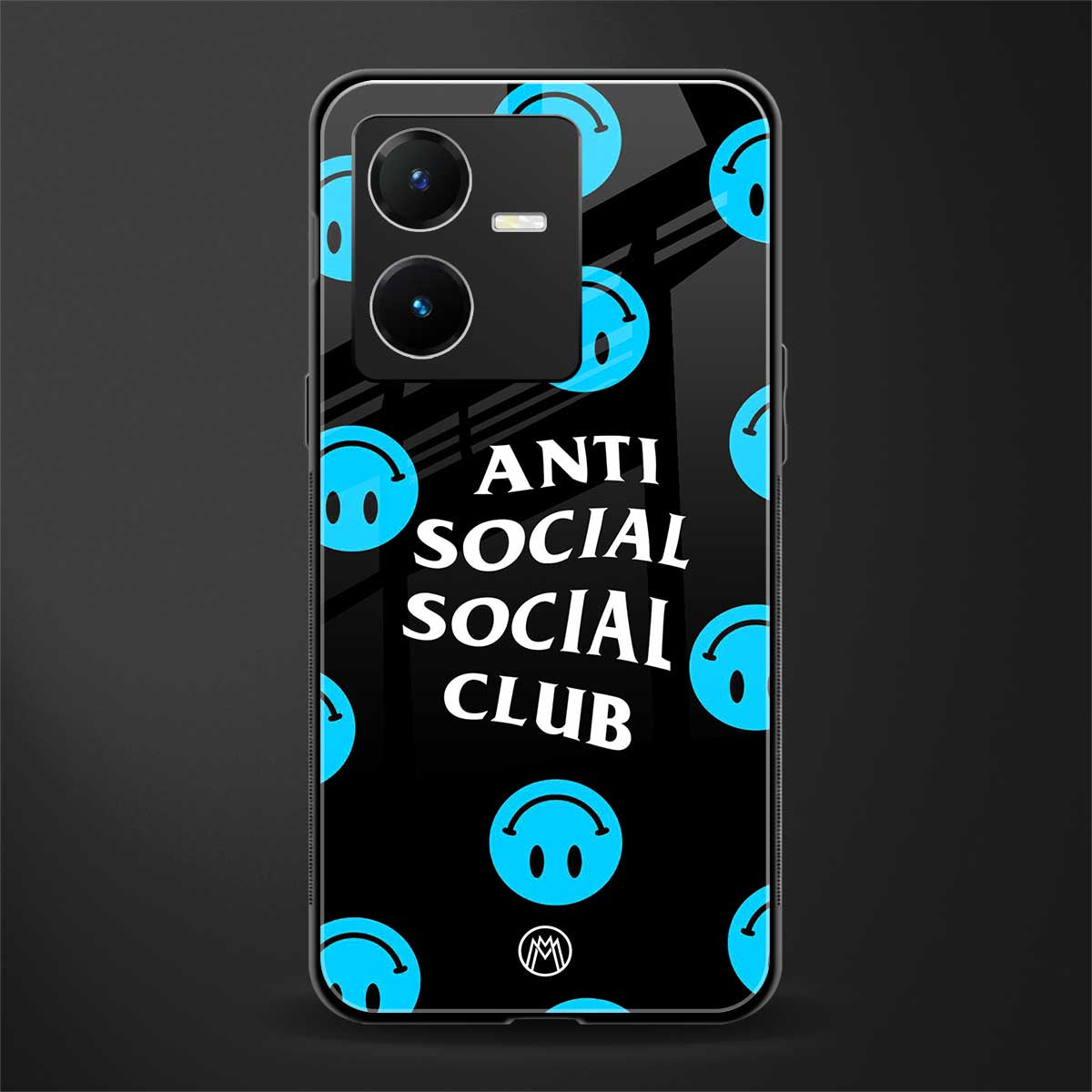 anti social social club x smileys back phone cover | glass case for vivo y22