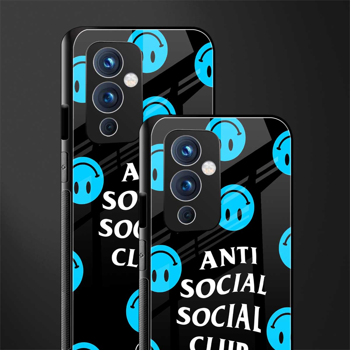 anti social social club x smileys back phone cover | glass case for oneplus 9