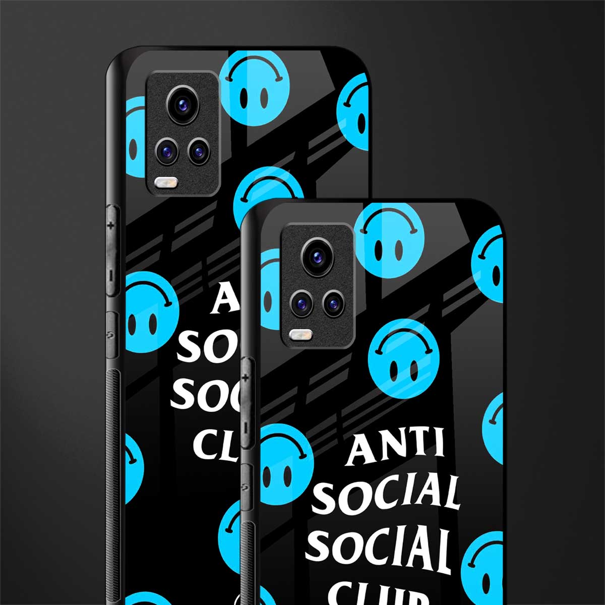 anti social social club x smileys back phone cover | glass case for vivo v21e 4g