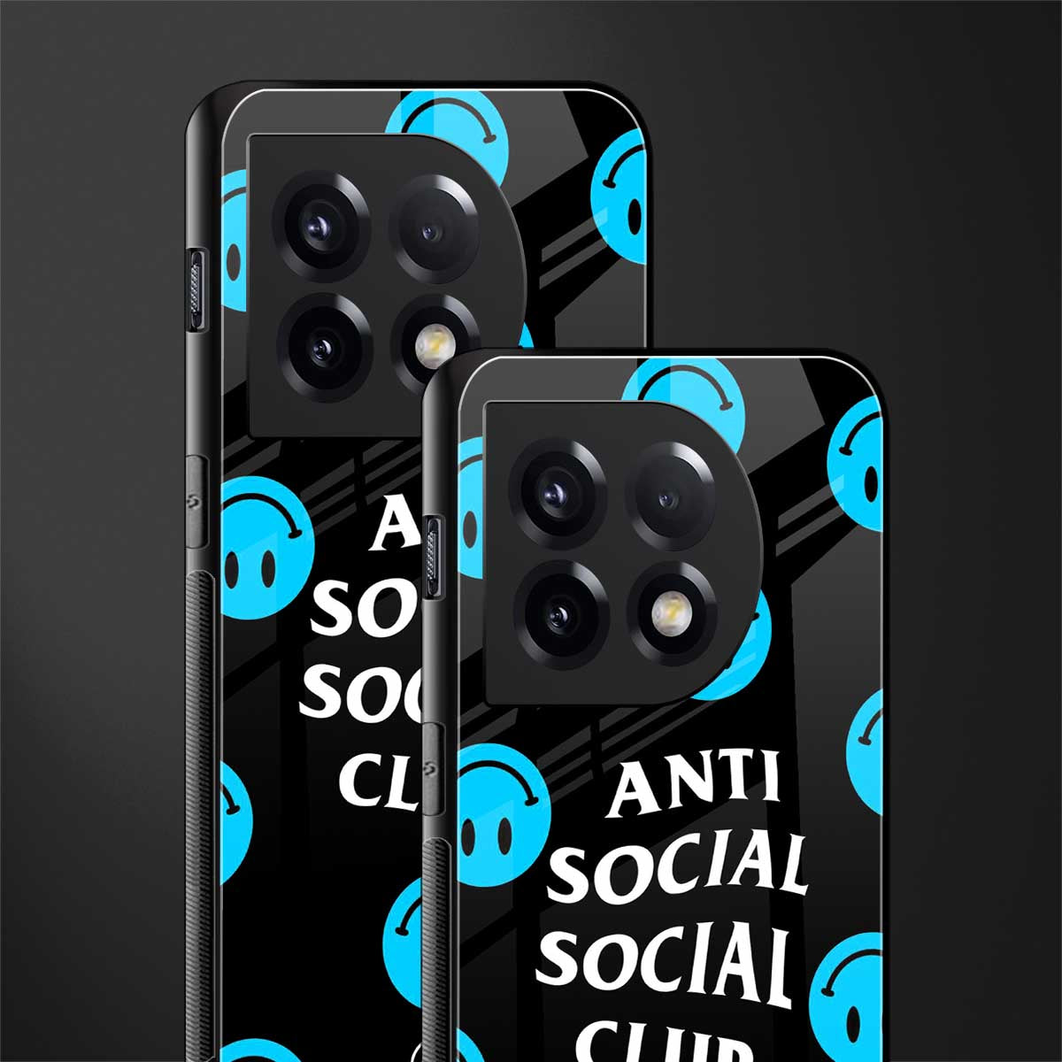 anti social social club x smileys back phone cover | glass case for oneplus 11