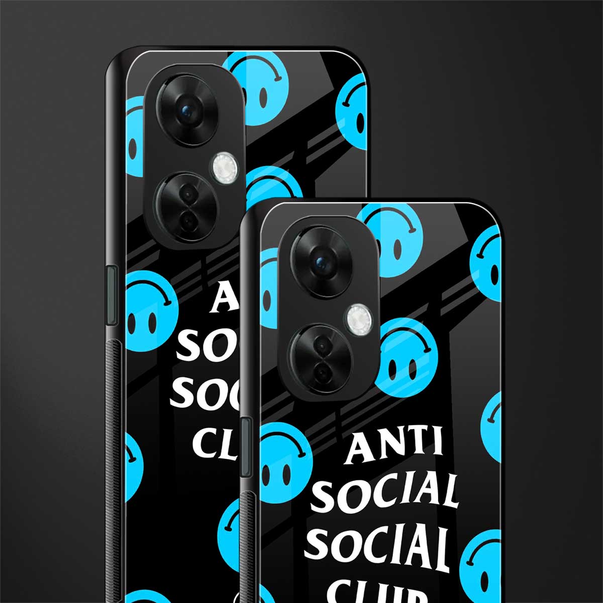 anti social social club x smileys back phone cover | glass case for oneplus nord ce 3 lite