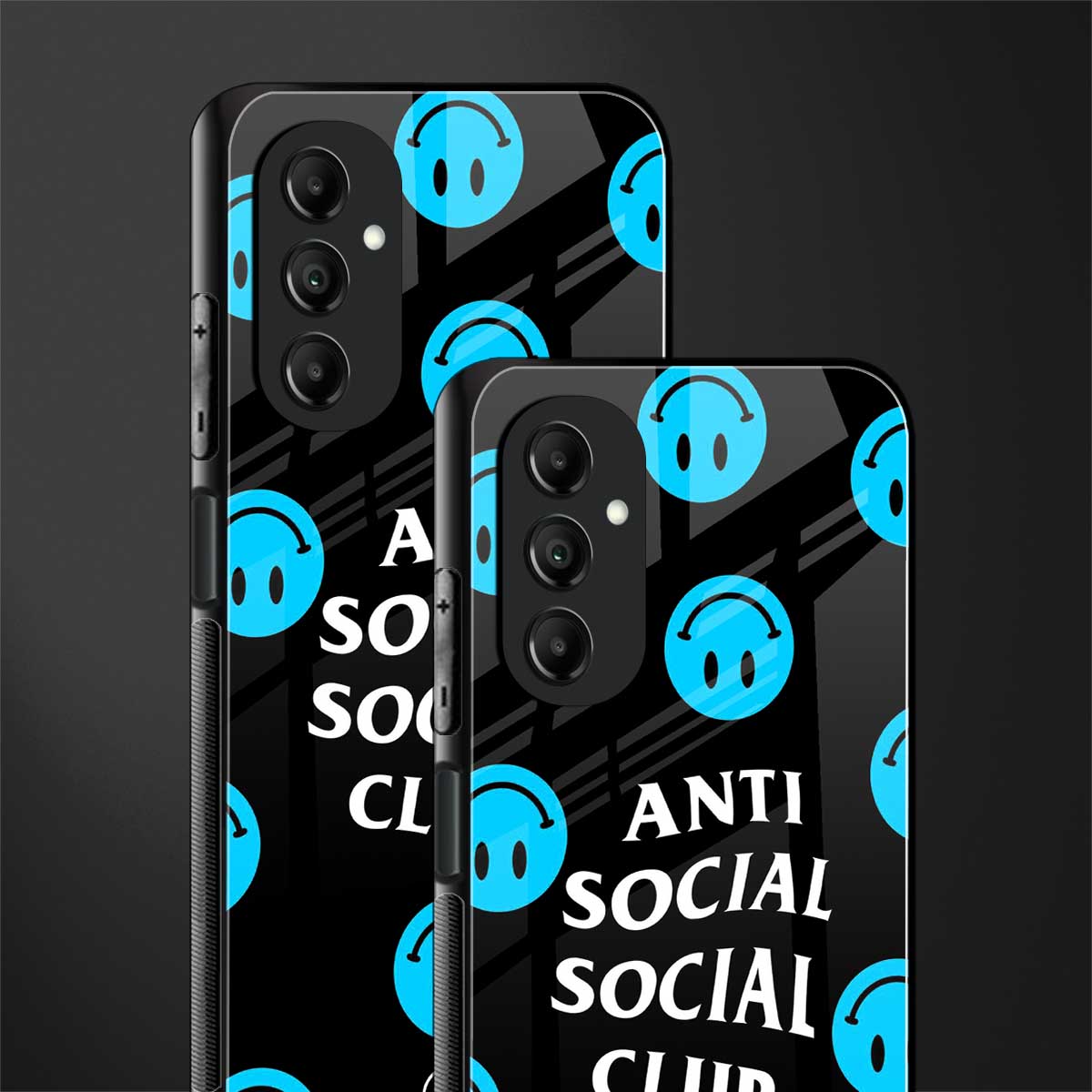anti social social club x smileys back phone cover | glass case for samsung galaxy a14 5g