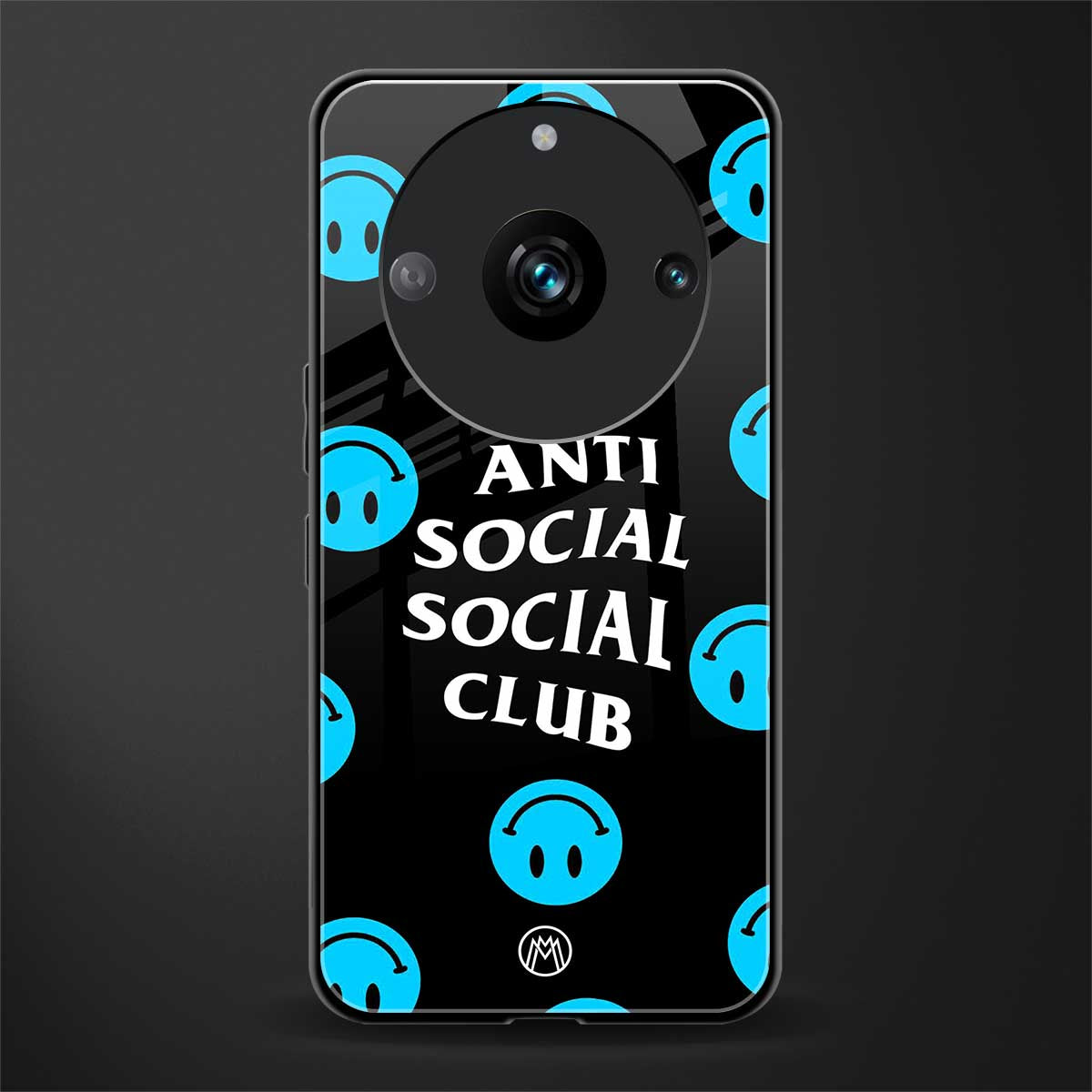 anti social social club x smileys back phone cover | glass case for realme 11 pro 5g