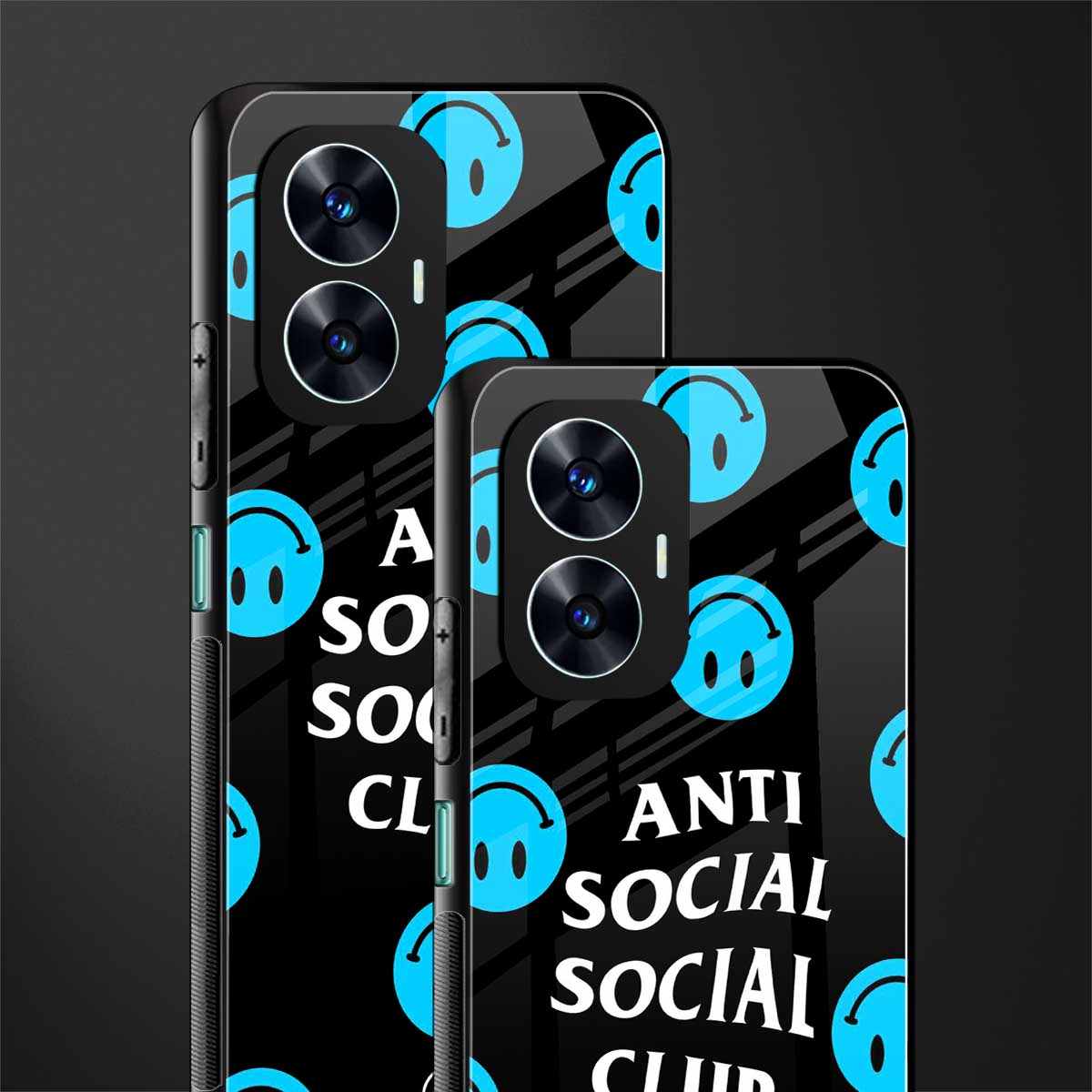 anti social social club x smileys back phone cover | glass case for realme c55