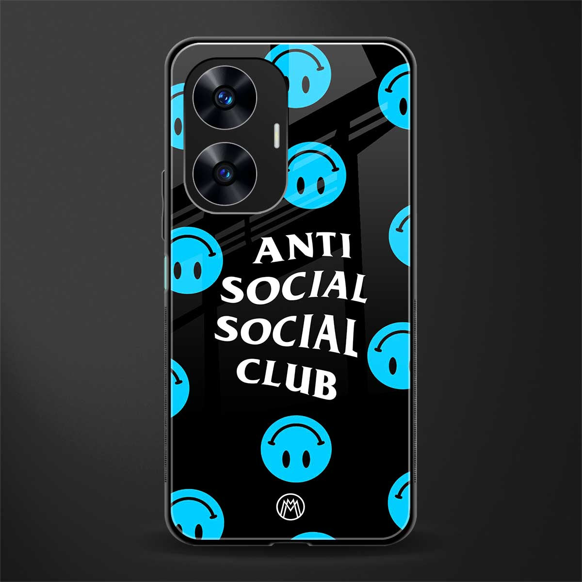 anti social social club x smileys back phone cover | glass case for realme c55