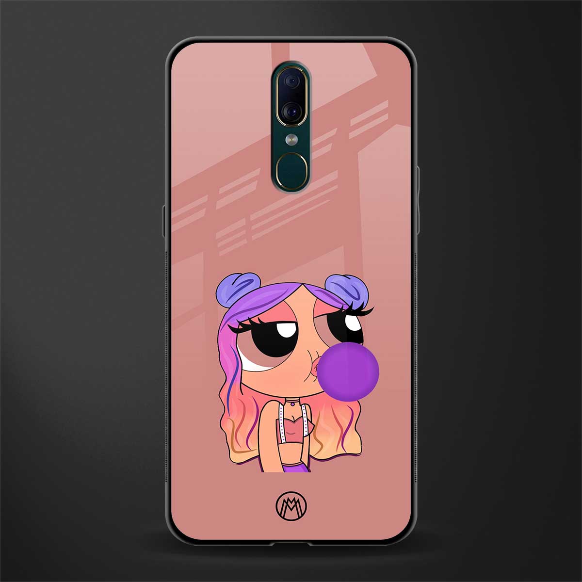 antique purple tote powerpuff girl glass case for oppo a9 image