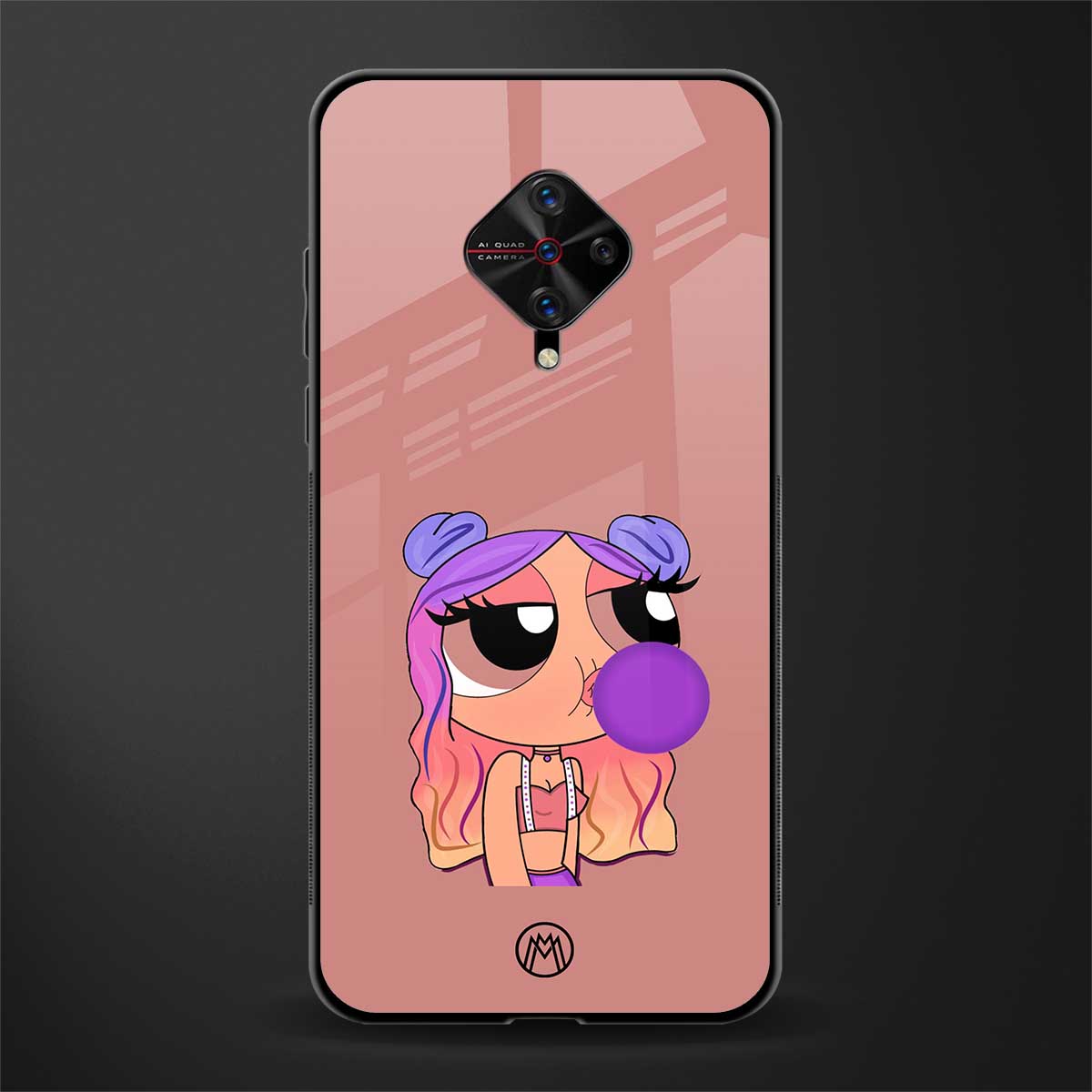 antique purple tote powerpuff girl glass case for vivo s1 pro image