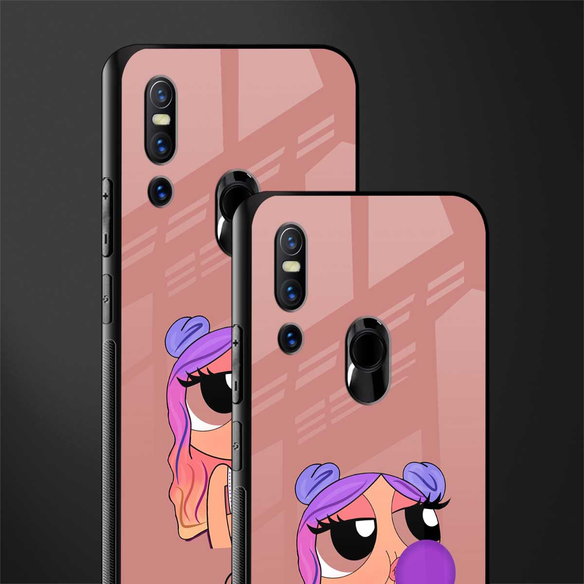 antique purple tote powerpuff girl glass case for vivo v15 image-2