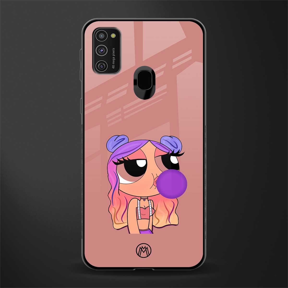 antique purple tote powerpuff girl glass case for samsung galaxy m21 image