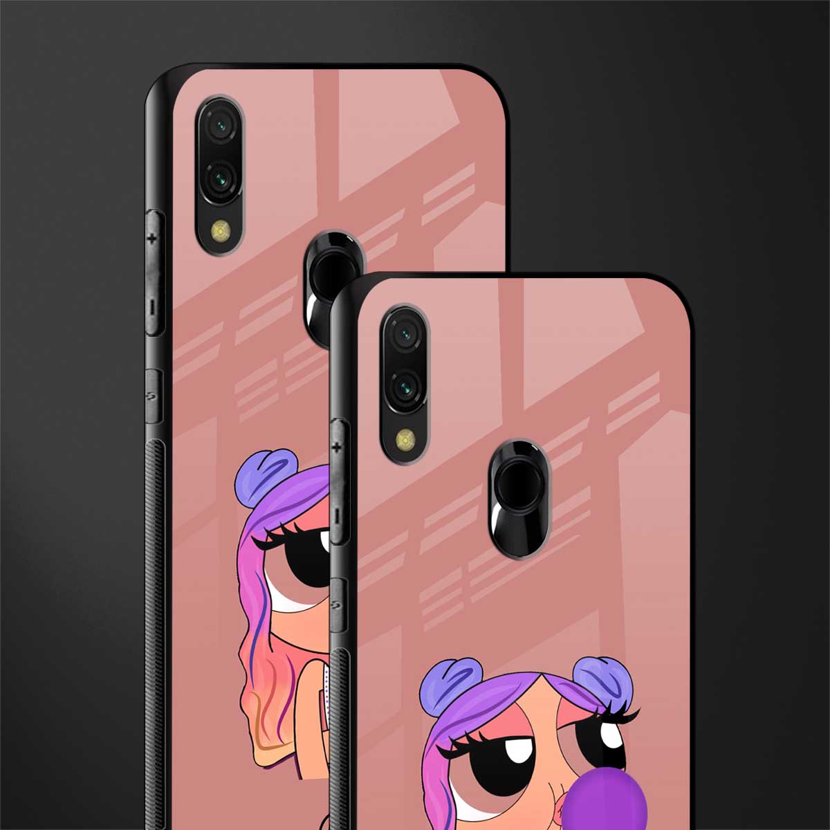 antique purple tote powerpuff girl glass case for redmi note 7 image-2