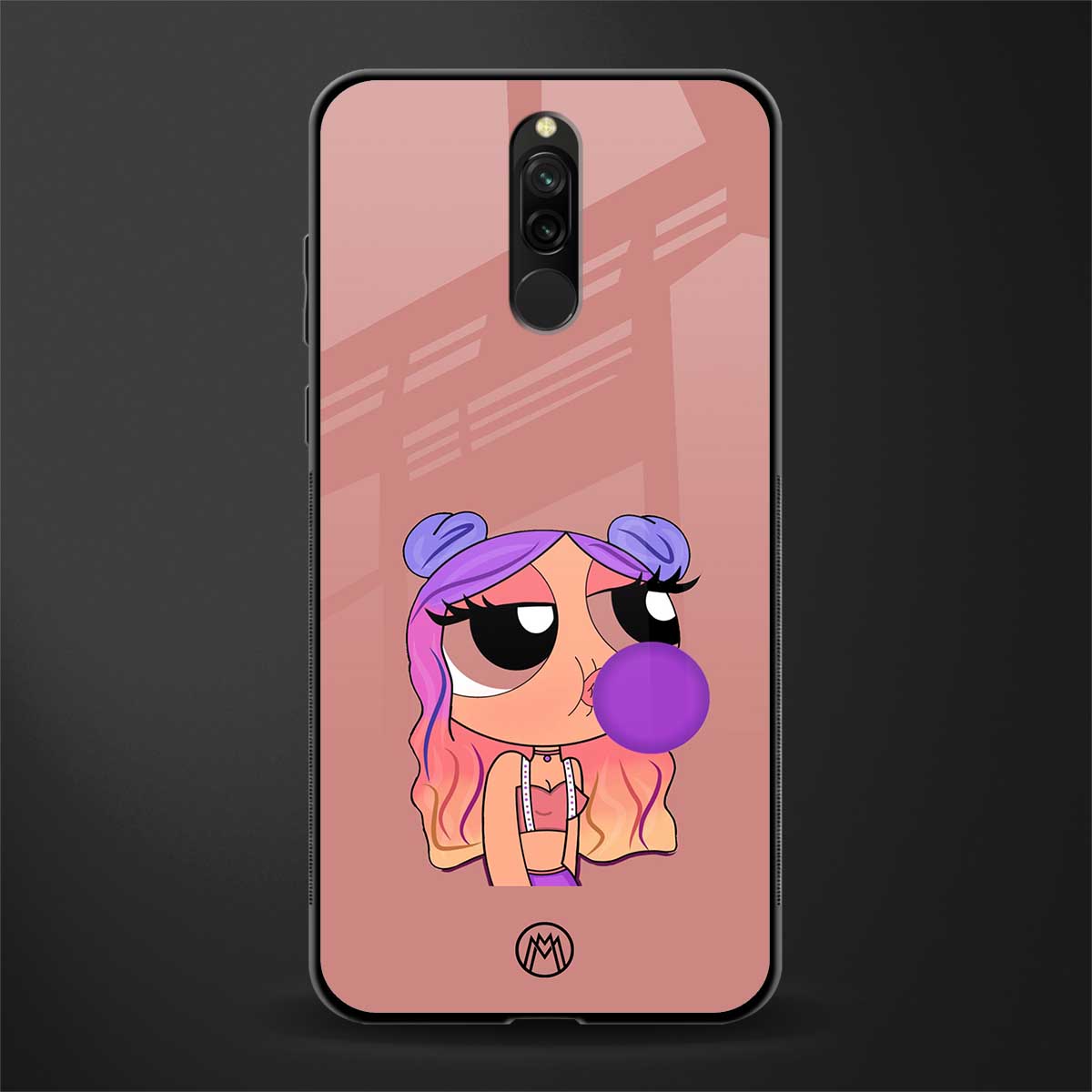 antique purple tote powerpuff girl glass case for redmi 8 image