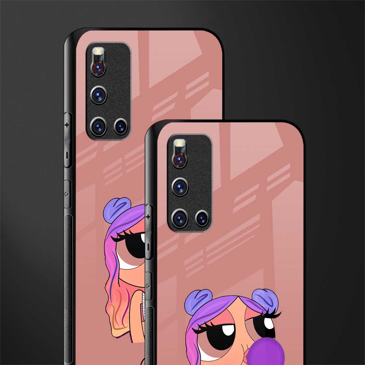 antique purple tote powerpuff girl glass case for vivo v19 image-2