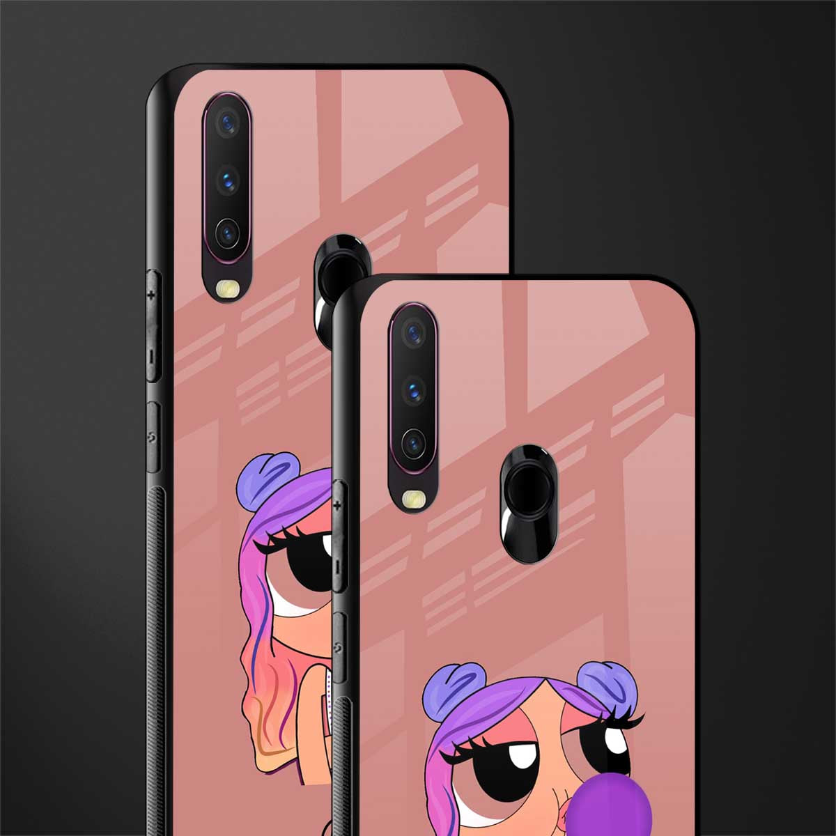 antique purple tote powerpuff girl glass case for vivo y15 image-2
