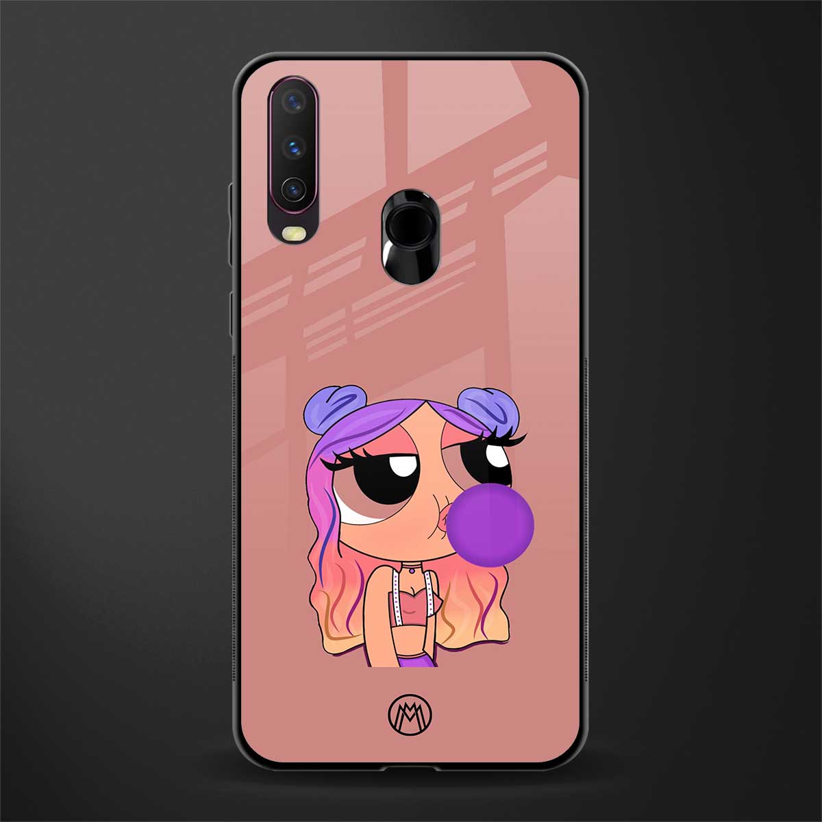 antique purple tote powerpuff girl glass case for vivo y17 image